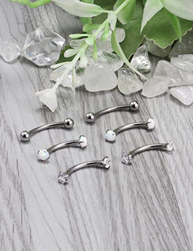 16G Eyebrow Rook Piercing Jewelry Small Belly Button Ring 316L Surgical Steel Snake Eye Tongue Curved Barbell Vertical Lip Labret Piercing Jewelry for Women Men 6mm 8mm 10mm Bars 3mm Opal CZ - color: 6PCS - 10mm Bars