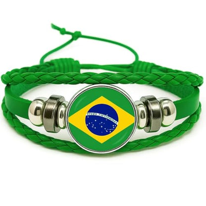 World Cup National Team Soccer Fan Bracelet – Faux Leather – Sports Fashion Jewelry - color: Brazil Green