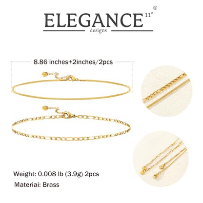 Gold Plated Ankle Bracelets For Women Waterproof,18k Gold Plated Anklets Layered Thin Snake Chain Herringbone Anklets Non Tarnish Stainless Steel Dainty Summer Jewelry Set Gift For Women - color: GOLD-2901