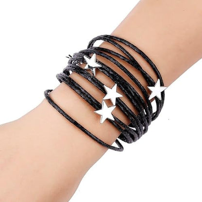 Fesciory Leather Wrap Bracelets for Women, Boho Western Layered Jewelry | Layered leather cuff bracelets, Easy on and off, Boho western style, Daily wear, Gift for women - color: Black 5