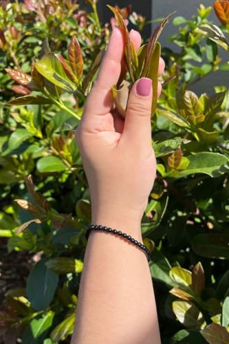 Carnelian Bracelet - Stone of Luck,Stretch Natural Stone Crystal Beads Jewelry Gifts for Women Men Unisex - color: Black Tourmaline-Super Protection, size: 4mm