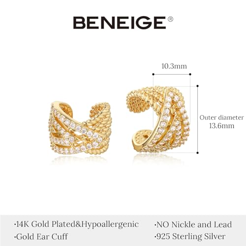BENEIGE Ear Cuff Non Piercing 14K Gold Plated Ear Cuff Earrings for Women Clip On Cartilage Earring Jewelry for Women - style: Flower