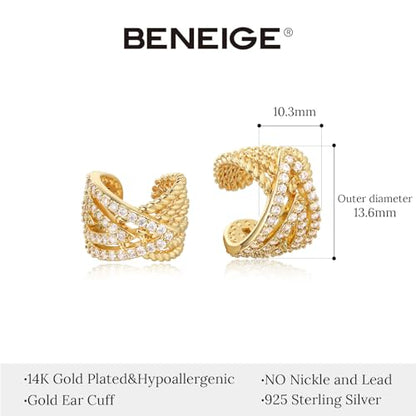 BENEIGE Ear Cuff Non Piercing 14K Gold Plated Ear Cuff Earrings for Women Clip On Cartilage Earring Jewelry for Women - style: Flower