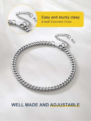 ChainsPro Resizable Anklet Chain for Women Men, Figaro/Wheat/Twist Rope/Cuban Foot Bracelet-Strong with Good Clasp-18K Gold Plated(Send Gift Box) - color: 01:curb-Stainless-6mm