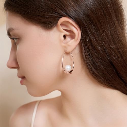 14k Gold Plated Lightweight Pearl Earrings,Trendy Jewelry,Teardrop Hoop Earrings for Women,Pearl Drop Earrings,Elegant Jewelry for Gifts - color: rose gold drop pearl