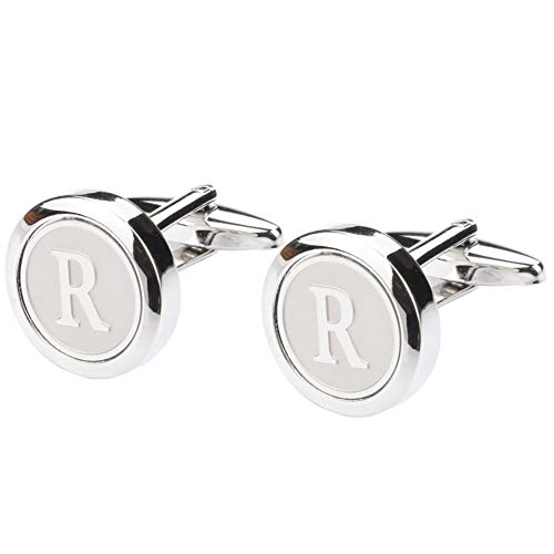 Mens Classic Stainless Steel Initial Cufflinks 26 Alphabet Initial Letter Cufflinks Business Wedding Shirts A-Z - style: R