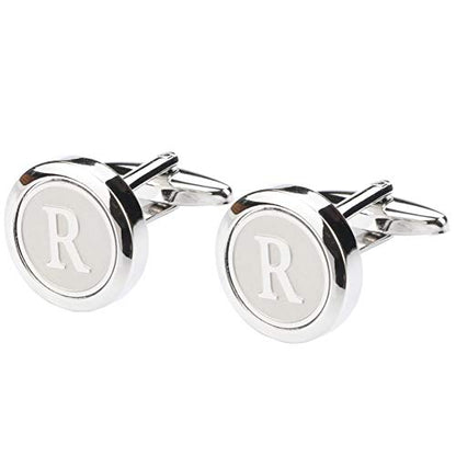 Mens Classic Stainless Steel Initial Cufflinks 26 Alphabet Initial Letter Cufflinks Business Wedding Shirts A-Z - style: R
