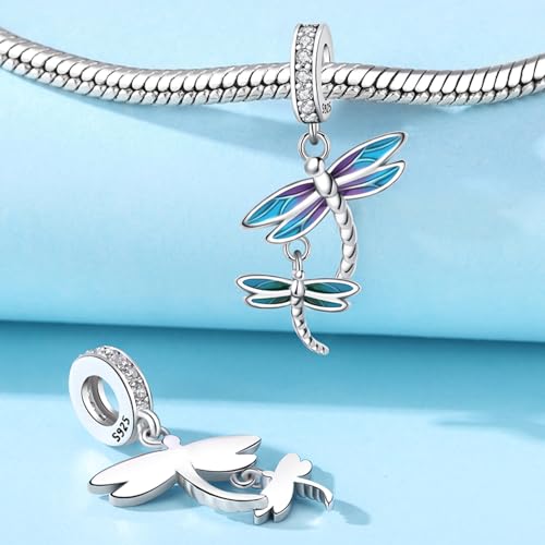 HONGRUI 925 Sterling Silver Charm for Bracelets Fashion Women Jewelry Gift - color: Blue Dragonfly