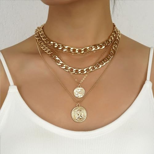 Boho Coin Charm Necklace for Women Layered Gold Coin Beaded Pendant Necklace Pirate Necklace Chunky Coins Tassel Ethnic Gypsy Costume Accessories - style: C