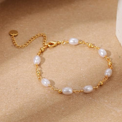 SLOONG 14K Gold Plated Pearl Bracelets for Women Trendy | Dainty Stackable Layered Chain Bridesmaid Bracelets, Waterproof Wedding Jewelry for Women Adjustable 6"+2" - color: 1.Style3(Pearl)