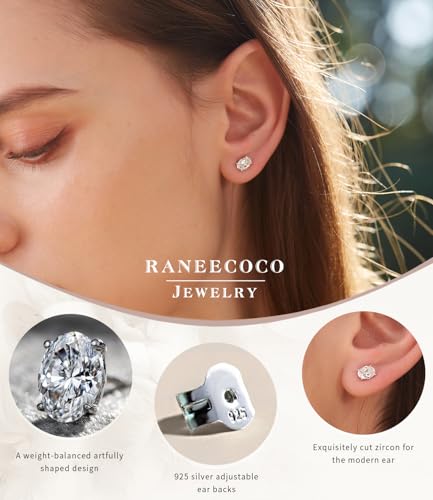"STUNNING FLAME" Trillion-cut/Cushion-cut/Emerald-cut/Marquise-cut ... 18K White Gold Plated Sterling Silver Cubic Zirconia Simulated Diamond Stud Earrings for Women - color: Oval-Cut, size: small-white gold plated silver