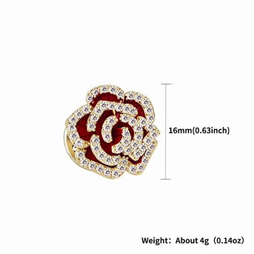 Brooches for Women, Shiny Cubic Zirconia Brooch Pins for Women Fashion Brooch Pin Broach Jewelry Gift - color: Red camellia