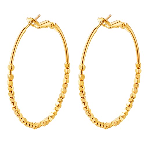 Gold Earrings 14k Gold Plated Hoop Earrings Dainty Pearl hoop Disc Coin Bead Starfish Teardrop Circle Dangle Drop Earrings for Women Hypoallergenic Jewelry Gifts - color: 50mm Gold Hoop