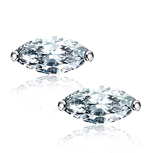 "STUNNING FLAME" Trillion-cut/Cushion-cut/Emerald-cut/Marquise-cut ... 18K White Gold Plated Sterling Silver Cubic Zirconia Simulated Diamond Stud Earrings for Women - color: Marquise-Cut, size: small-white gold plated silver