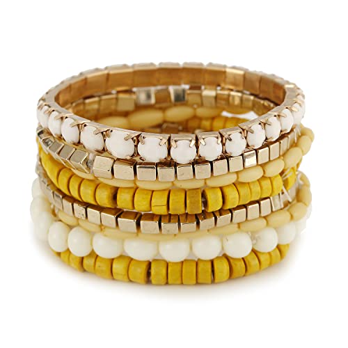 LUREME Boho Multi Strand Stackable Stretch Bracelet Set Wooden Cube Alloy Bead Bangle bl003172 - color: Yellow