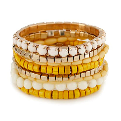 LUREME Boho Multi Strand Stackable Stretch Bracelet Set Wooden Cube Alloy Bead Bangle bl003172 - color: Yellow