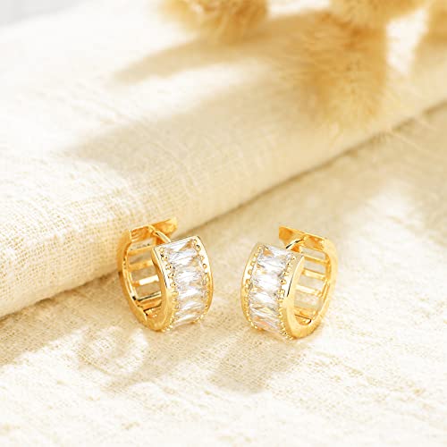 Huggie Hoop Earrings 14K Gold Plated Cubic Zirconia Dainty Simple Cute Beads Elegant CZ Circle Small Hoop Earring for Women Minimalist Handmade Hypoallergenic Jewelry - color: CZ-T