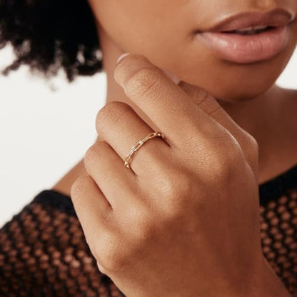 Gelin 10K Solid Gold Paperclip Chain Ring for Women - Dainty Link Band Stackable Ring - Minimalist Gold Band