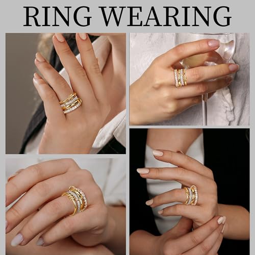 18K Gold-Plated Interlocked Ring for Women, Non Tarnish CZ Band | Interlocked inseparable one-piece ring for women. Triple & quadruple linked styles, non-tarnish CZ jewelry for daily wear - color: Gold Sliver
