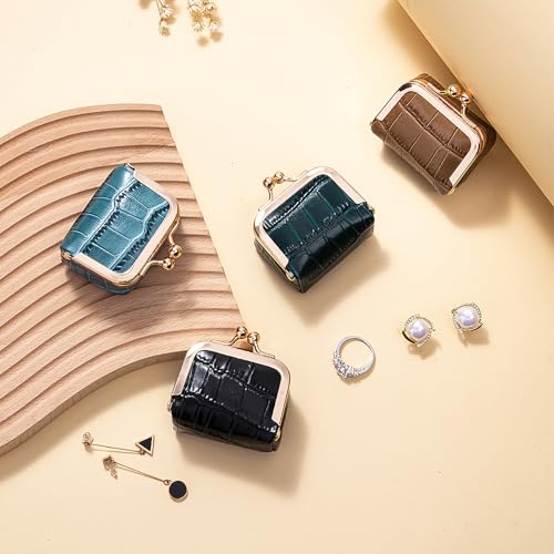 Genuine Leather Mini Jewelry Box & Coin Purse for Women, Travel Jewelry Case with Kiss Lock, Holds Earrings, Rings, Necklace, Bracelet, Coins (Storm Blue Crocdile Pattern) - color: Storm Blue Crocdile Pattern
