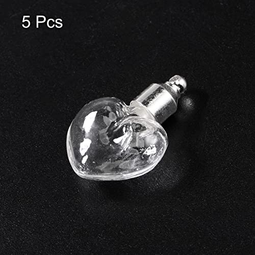 HARFINGTON 5pcs Name on Rice Glass Vial Pendant 6mm Width Heart Shape Screw Cap Clear Vial Necklace Hanging Wish Bottles for Liquid Sand Ashes DIY Pendant Craft Souvenirs