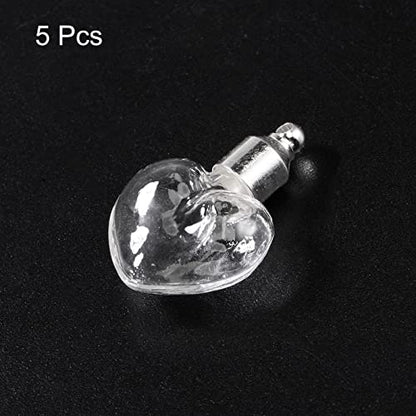 HARFINGTON 5pcs Name on Rice Glass Vial Pendant 6mm Width Heart Shape Screw Cap Clear Vial Necklace Hanging Wish Bottles for Liquid Sand Ashes DIY Pendant Craft Souvenirs