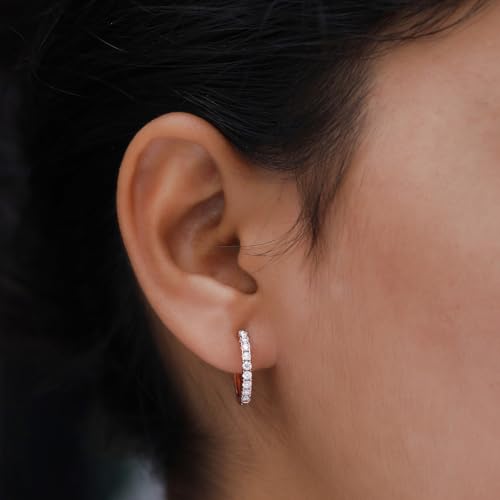 Dainty Cartilage Huggie Hoop Earrings Women in 18K Gold Plated | Round Moissanite in 18K Gold Plated Jewelry for Her - color: Rose Gold, size: 15 MM