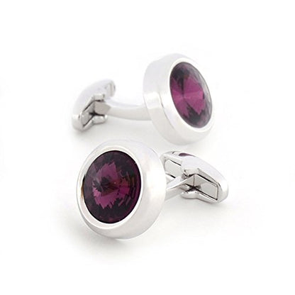 Mens Cufflinks Elegant Style Cuff Link Super Shiny Navy Blue Crystal Circular Cufflinks with Gift Box - color: Purple