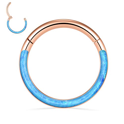 GAGABODY Septum Ring 16 Gauge Earrings Daith Jewelry Surgical Steel Hinged Nose Rings Nose Hoop Cartlidge Earring Hoop Helix Rook Piercing Jewelry - color: Style2:1pc Rose gold+Blue Opal Single Hoop