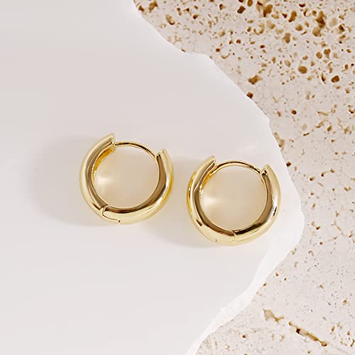 CONRAN KREMIX Small Thick Gold Chunky Hoop Earrings Lightweight Huggie Hoops For Women - color: 18.0 MM - Gold