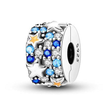 Heart Charm Clip Lock Spacer Stopper Charm Bead Bracelet 925 Sterling Silver Charms Safety Chain for Pandora Bracelets - color: Star