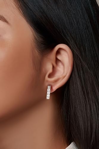 Clip-On Hoop Earrings for Women – White Gold Plated Non-Pierced Earrings with Cubic Zirconia – Adjustable Fake Piercing Earrings