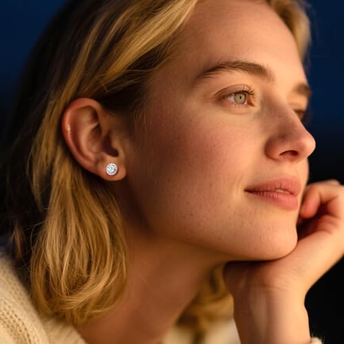 Bestyle 8mm Small Birthstone Earrings for Women with Hypoallergenic Sterling Silver Post,Sparkle Heart/Round Womens Studs Earrings, Great Birthday/Christmas/Anniversary Jewelry for Wife Mother - color: 04. April Rhinestone-Round