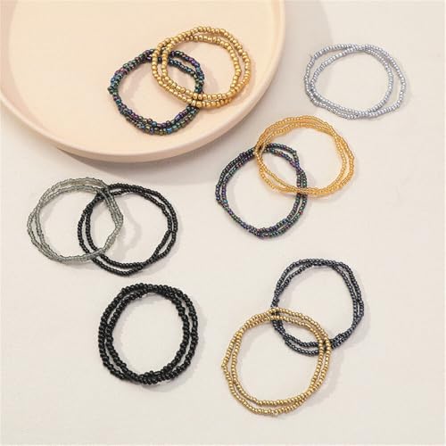 18Pcs Boho Stackable Beaded Bracelets for Women Colorful Handmade Multilayered Rice Beads Anklets Set Summer Beach Bohemian Jewelry Gift - color: Style 2 Black