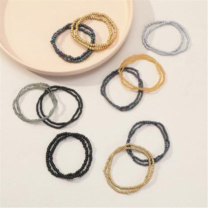 18Pcs Boho Stackable Beaded Bracelets for Women Colorful Handmade Multilayered Rice Beads Anklets Set Summer Beach Bohemian Jewelry Gift - color: Style 2 Black