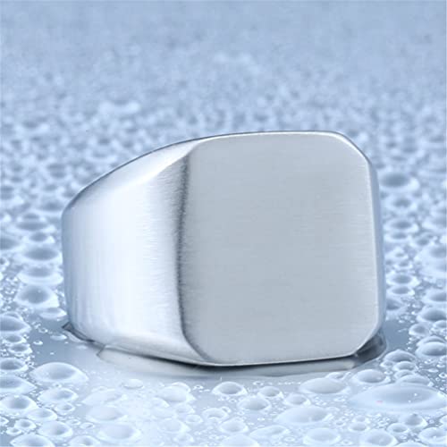 HIJONES Mens Stainless Steel Signet Ring Matte Brushed Square | Simple Statement ,Wedding Band,Polished Round - color: Square-Silver