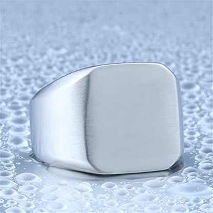 HIJONES Mens Stainless Steel Signet Ring Matte Brushed Square | Simple Statement ,Wedding Band,Polished Round - color: Square-Silver