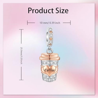 Bible Family Mom Wife Love Heart Dangle Charm 925 Sterling Silver Charms fits Bracelets and Necklace Pendant Bead Charms Jewelry Present for Women Family Friends - style: Coffee Cup Dangle Charm