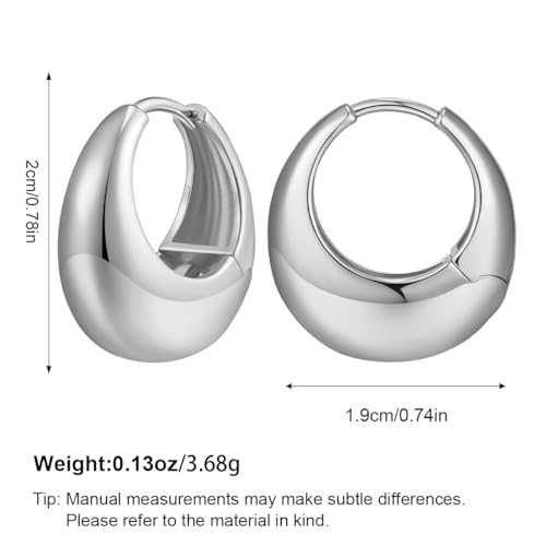 Chunky Hoop Earrings for Women 14K Gold Plated Small Huggie Hoops Lightweight Hypoallergenic Jewelry Gift - style: Simple Hoop-silver tone