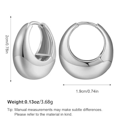 Chunky Hoop Earrings for Women 14K Gold Plated Small Huggie Hoops Lightweight Hypoallergenic Jewelry Gift - style: Simple Hoop-silver tone