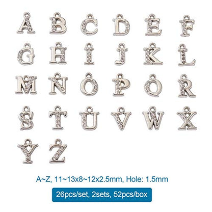 Craftdady Letter Charms Capital Pendants Mixed A-Z Initial Letter Number Charms DIY Bracelet Necklace Pendants for Jewelry Making, Gold, Antique Silver, Platinum - color: Platinum + Crystal, 11-13x8-12mm