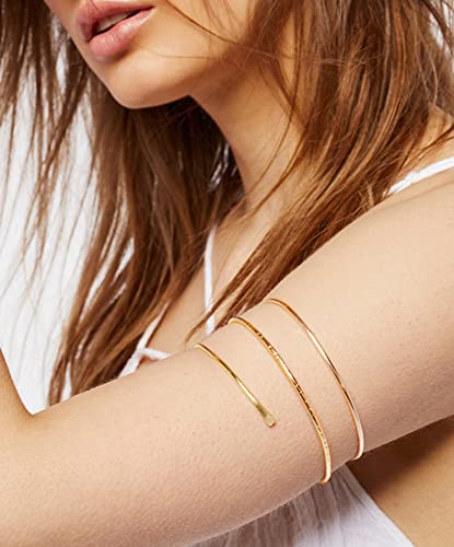 BOMAIL 6 Pieces Gold Upper Arm Cuff Band Bracelet Set | Minimalist Simple Swirl, Open Wide Wire, Adjustable,Women Bangle Bracelets,Versatile Summer Party Jewelry