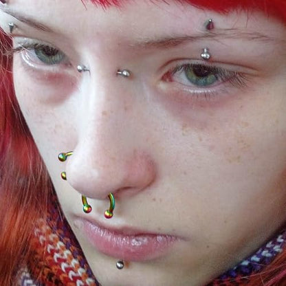 BodyBonita Anodized G23 Titanium Horseshoe Nose Ring Hoops for Women, 16G Septum Rings Circular Barbell, Conch Helix Daith Tragus Cartilage Lip Eyebrow Piercing Jewelry 8/10mm 2Pcs - color: Rainbow, Hand-Anodized
