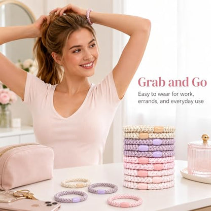 10-Piece Hair Ties: Soft Knitted Hair Tie for Thick/Coarse/Curly Hair. Gentle Hair Ties No Damage—Secure & Protect Strands (Gradient Pink) - color: Gradient Pink