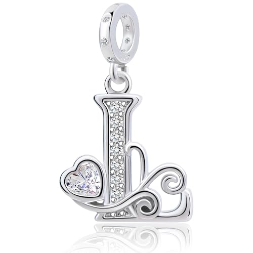 925 Sterling Silver Letter Charms for Pandora Bracelets Silver Letter A Alphabet Charm Initial Dangle Charms Beads Jewelry Gift for Women - style: Dangle Letter Charm L
