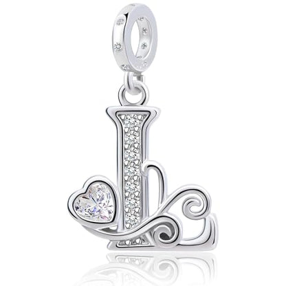 925 Sterling Silver Letter Charms for Pandora Bracelets Silver Letter A Alphabet Charm Initial Dangle Charms Beads Jewelry Gift for Women - style: Dangle Letter Charm L