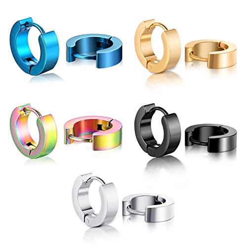 Stainless Steel Hoop Earrings for Women Men Minimalist Huggie Earrings Gold Silver Black Hypoallergenic Small Round Earrings - color: 5 Pairs