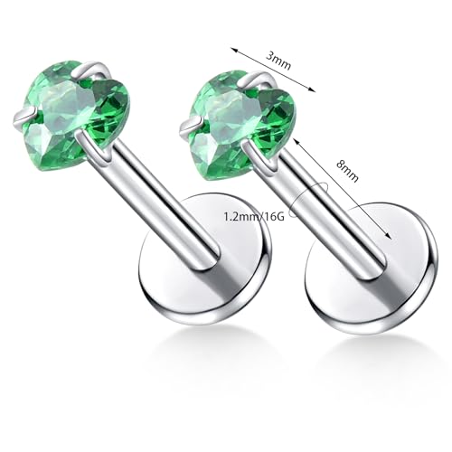 BelezaDosas G23 Titanium Labret Studs Threadless 16G Lip Rook Lobe Tragus Helix Cartilage Push Back Earring Piercing Jewelry - style: 1 piar love green
