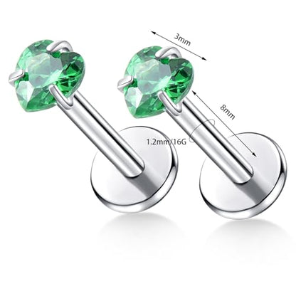 BelezaDosas G23 Titanium Labret Studs Threadless 16G Lip Rook Lobe Tragus Helix Cartilage Push Back Earring Piercing Jewelry - style: 1 piar love green