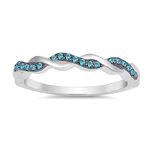 CHOOSE YOUR COLOR Sterling Silver Infinity Knot Ring - color: Blue (Simulated Topaz)